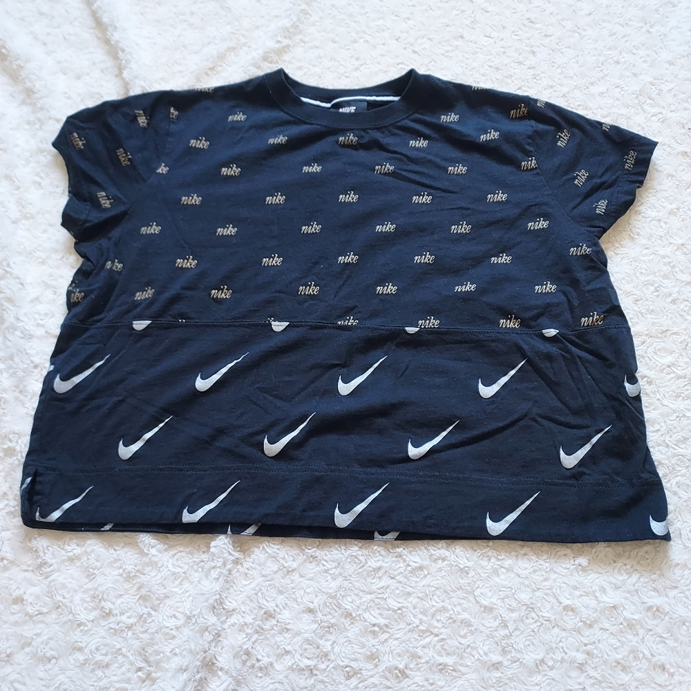 Nike Gold & Silver Metallic Mixed All Over Print Sporty Cropped T-shirt Large